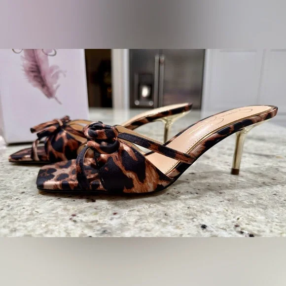 Jessica Simpson Leopard Print Bow Kitten Heel Sandals - NEW - Picture 7 of 12